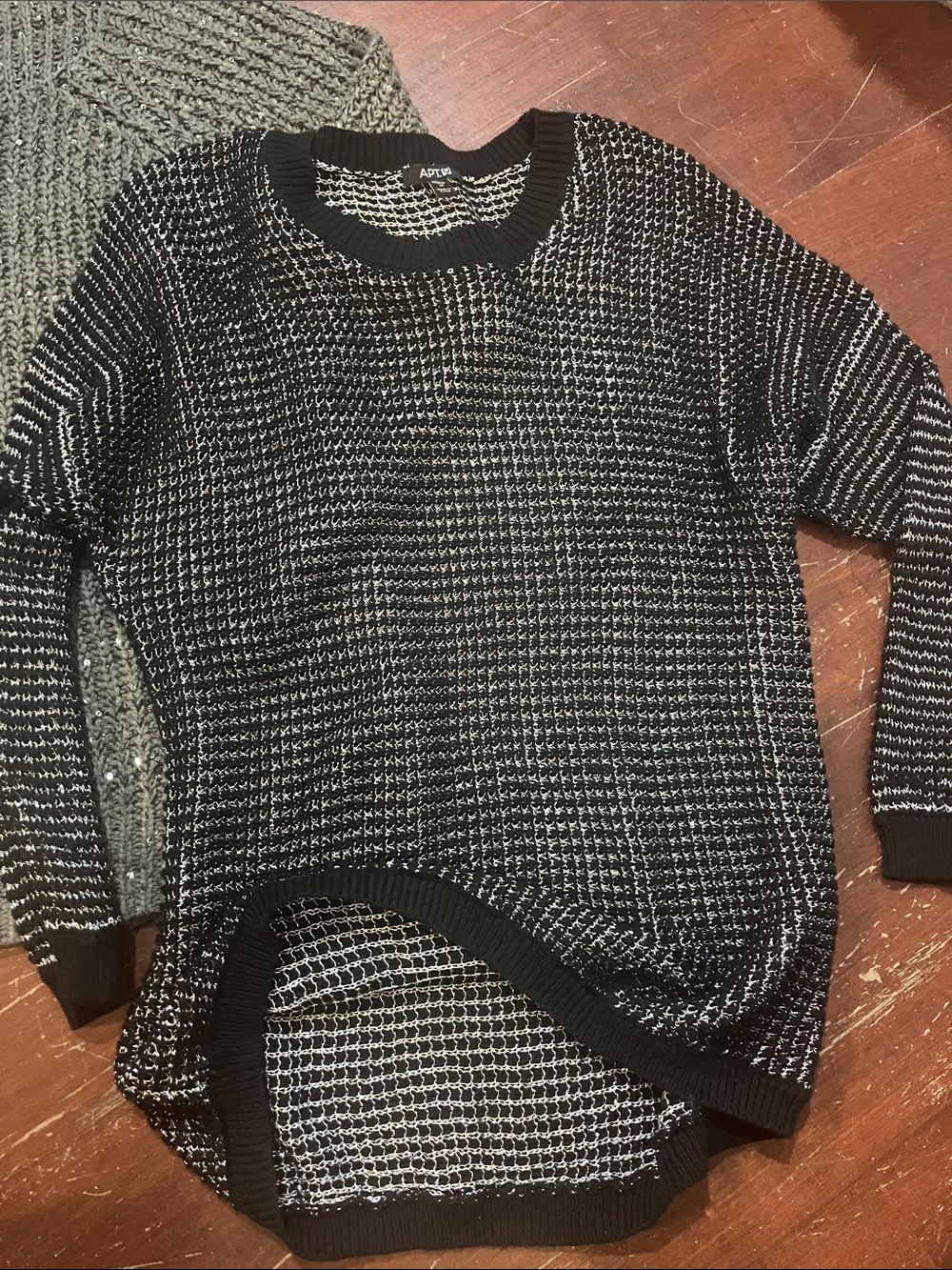Glitter Lover’s Bundle Women's Mixed-Knit Crewneck Sweaters- Black and Gray - Picture 4 of 10